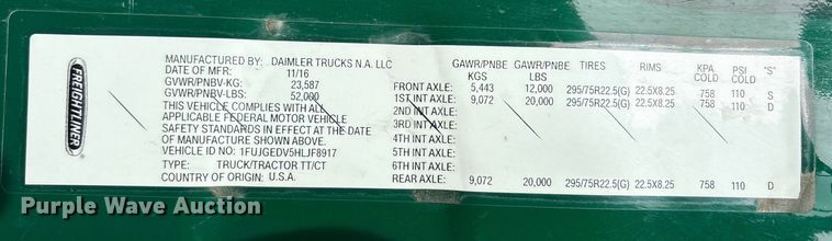 image for item FK1208 2017 Freightliner Cascadia 125 semi truck