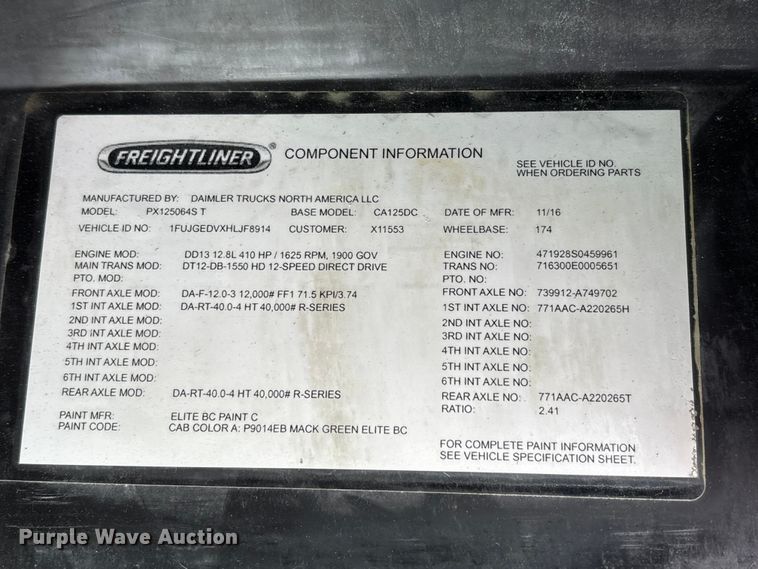 image for item FK1209 2017 Freightliner Cascadia 125 semi truck