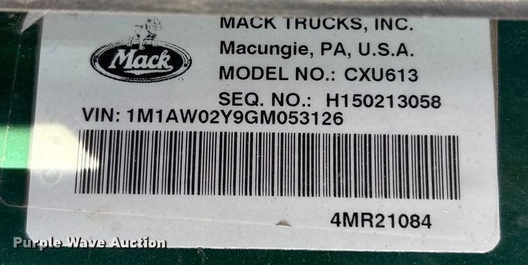image for item FK1210 2016 Mack CXU semi truck