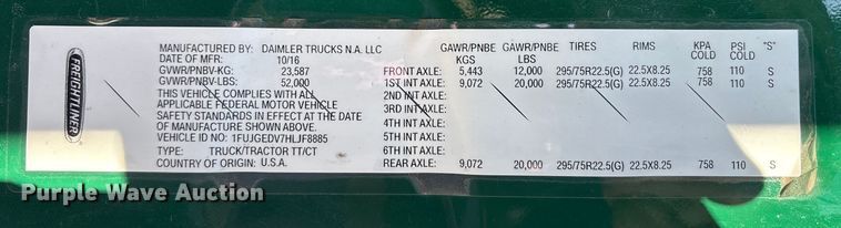 image for item FK1211 2017 Freightliner Cascadia 125 semi truck