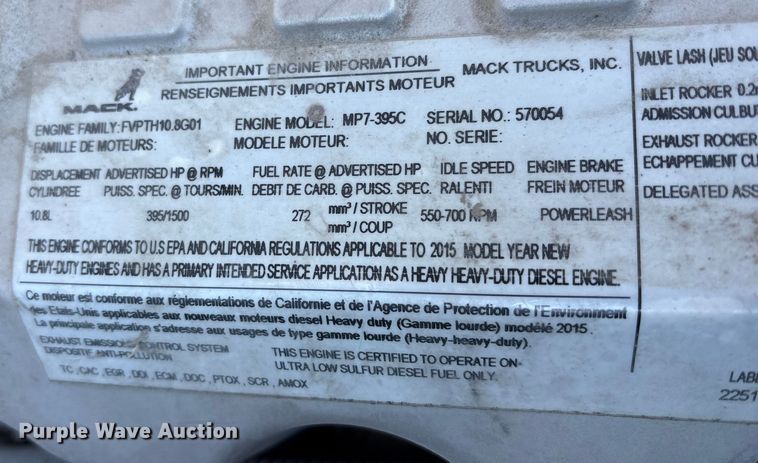 image for item FK1212 2016 Mack CXU613 semi truck