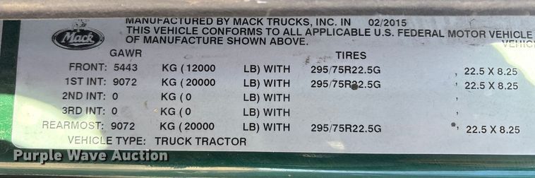 image for item FK1212 2016 Mack CXU613 semi truck