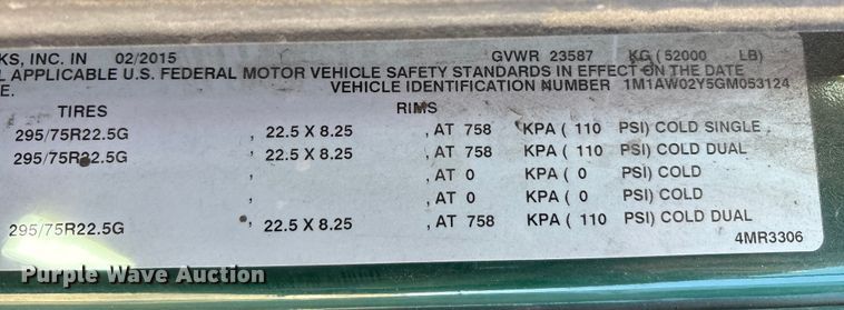 image for item FK1212 2016 Mack CXU613 semi truck