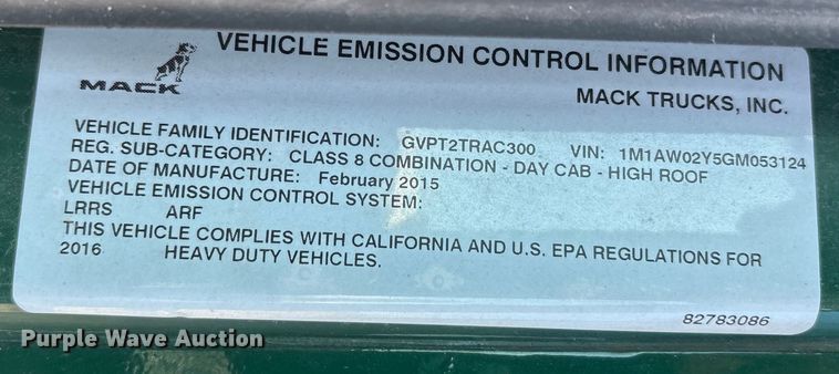 image for item FK1212 2016 Mack CXU613 semi truck