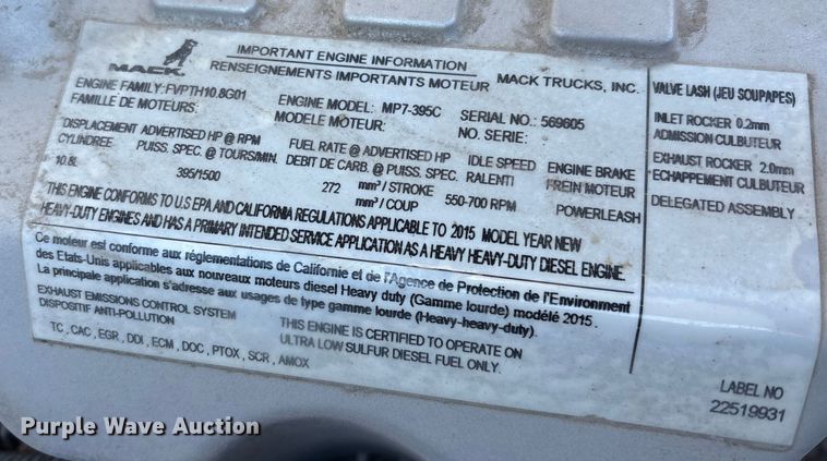 image for item FK1213 2016 Mack CXU613 semi truck