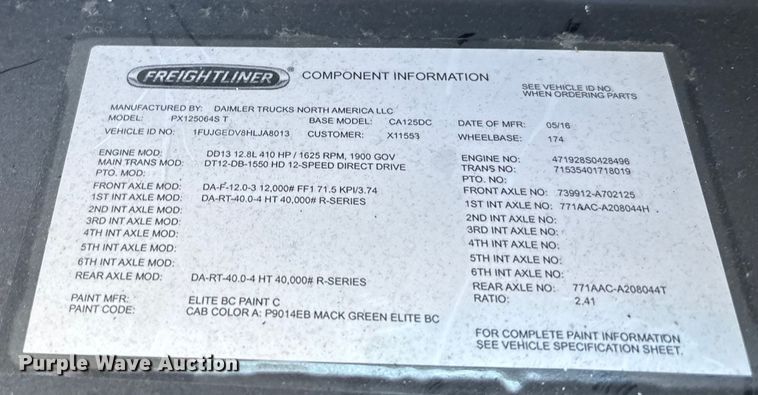 image for item FK1214 2017 Freightliner Cascadia 125 semi truck