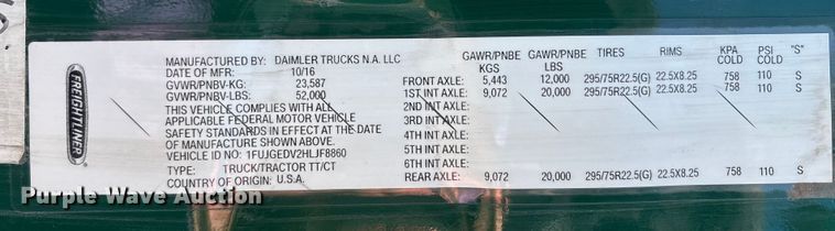 image for item FK1215 2017 Freightliner Cascadia 125 semi truck