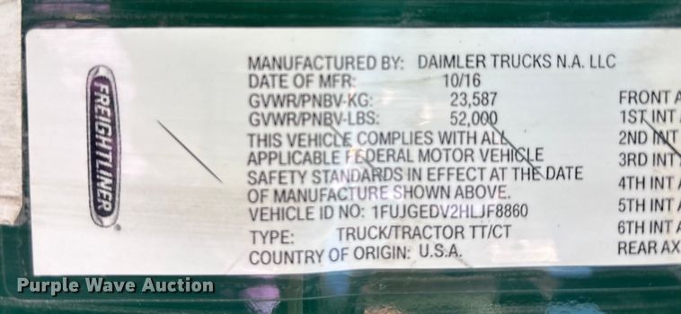 image for item FK1215 2017 Freightliner Cascadia 125 semi truck