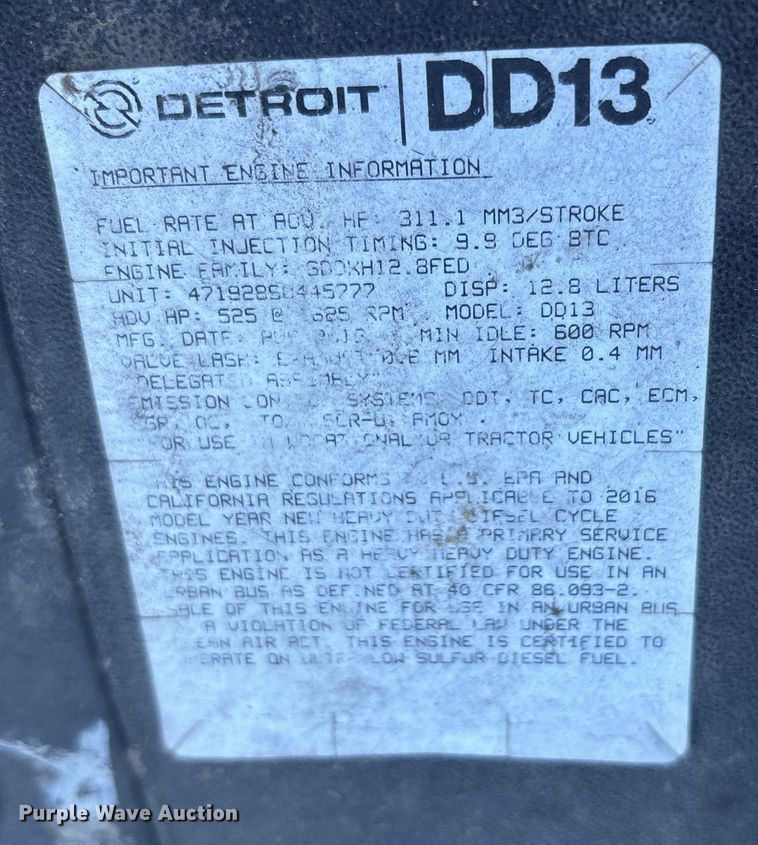 image for item FK1216 2017 Freightliner Cascadia 125 semi truck