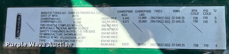 image for item FK1217 2017 Freightliner Cascadia 125 semi truck