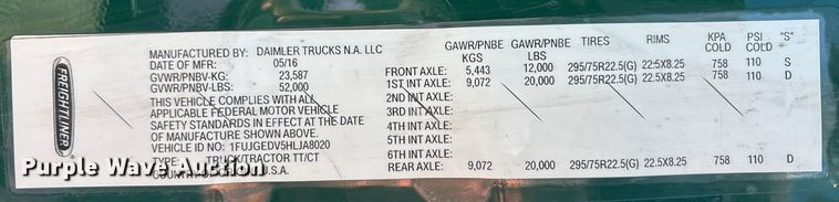 image for item FK1218 2017 Freightliner Cascadia 125 semi truck