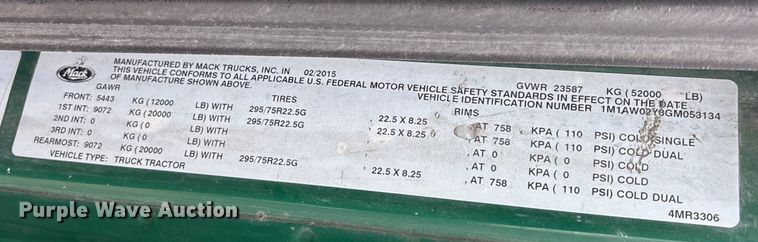 image for item FK1220 2016 Mack CXU613 semi truck