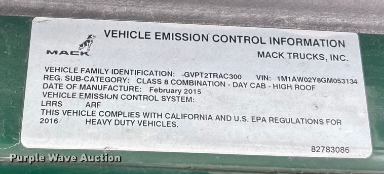 image for item FK1220 2016 Mack CXU613 semi truck