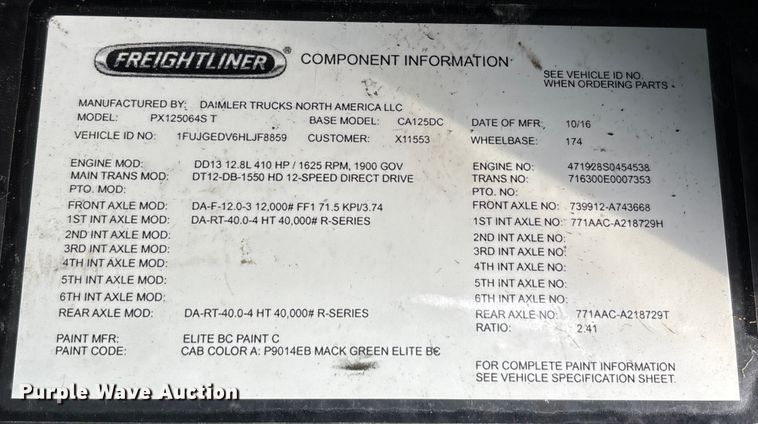 image for item FK1221 2017 Freightliner Cascadia 125 semi truck