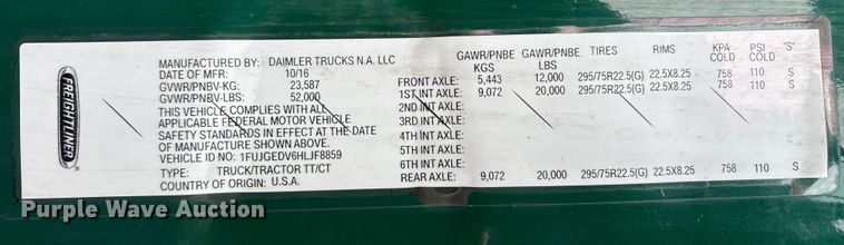 image for item FK1221 2017 Freightliner Cascadia 125 semi truck