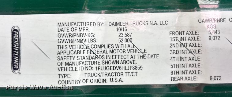 image for item FK1221 2017 Freightliner Cascadia 125 semi truck