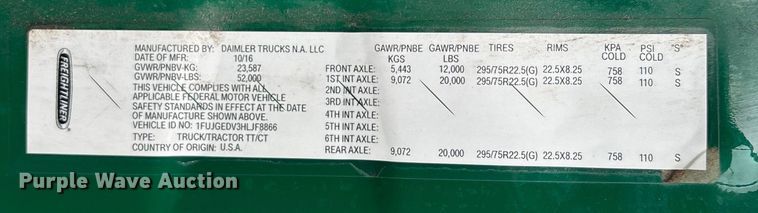 image for item FK1222 2017 Freightliner Cascadia 125 semi truck
