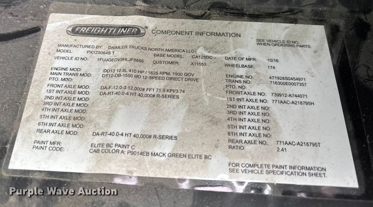 image for item FK1222 2017 Freightliner Cascadia 125 semi truck