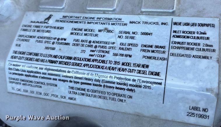 image for item FK1223 2016 Mack CXU613 semi truck