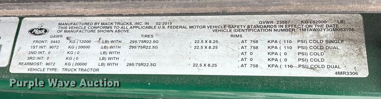 image for item FK1223 2016 Mack CXU613 semi truck