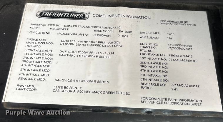 image for item FK1225 2017 Freightliner Cascadia 125 semi truck