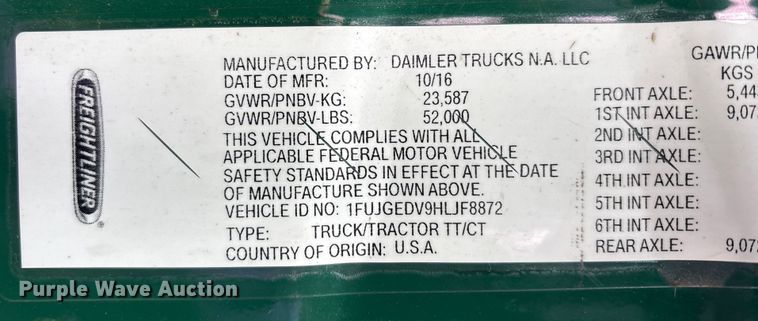 image for item FK1225 2017 Freightliner Cascadia 125 semi truck