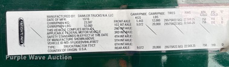 image for item FK1228 2017 Freightliner Cascadia 125 semi truck