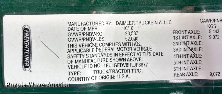 image for item FK1228 2017 Freightliner Cascadia 125 semi truck