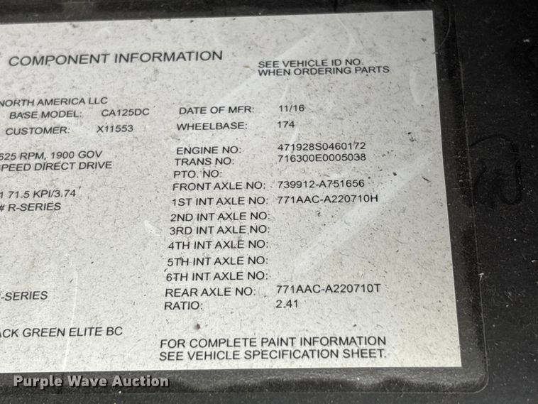 image for item FK1393 2017 Freightliner Cascadia 125 semi truck