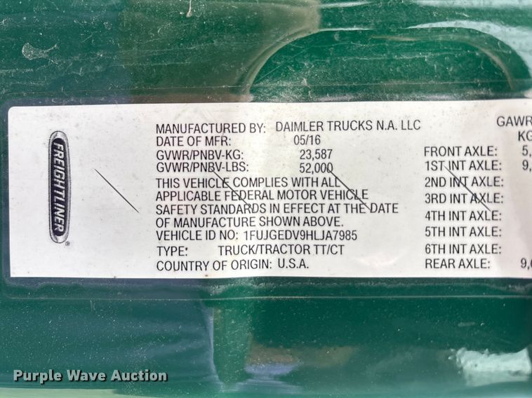 image for item FK1395 2017 Freightliner Cascadia 125 semi truck