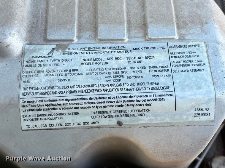 image for item YA2280 2016 Mack CXU613 semi truck