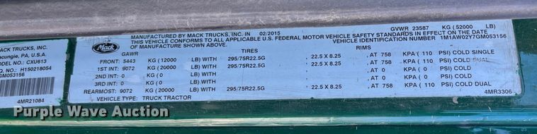 image for item YA2280 2016 Mack CXU613 semi truck