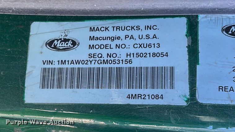 image for item YA2280 2016 Mack CXU613 semi truck
