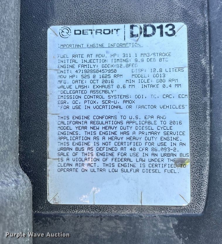 image for item YA2281 2017 Freightliner Cascadia 125 semi truck