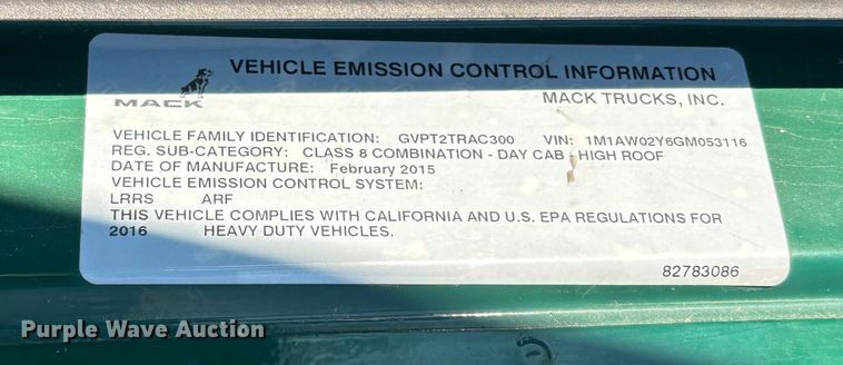 image for item YA2284 2016 Mack CXU613 semi truck