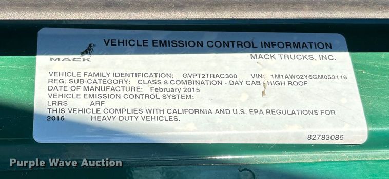 image for item YA2284 2016 Mack CXU613 semi truck