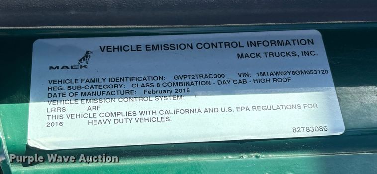 image for item YA2285 2016 Mack CXU613 semi truck