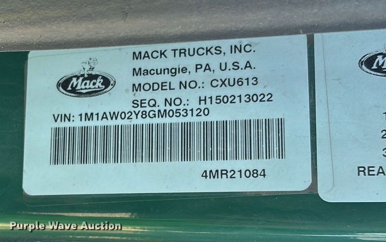 image for item YA2285 2016 Mack CXU613 semi truck