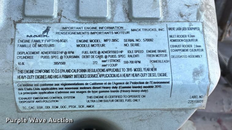 image for item YA2286 2016 Mack CXU613 semi truck