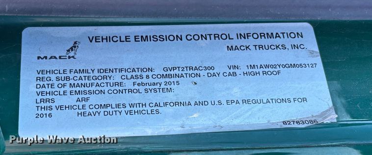 image for item YA2286 2016 Mack CXU613 semi truck