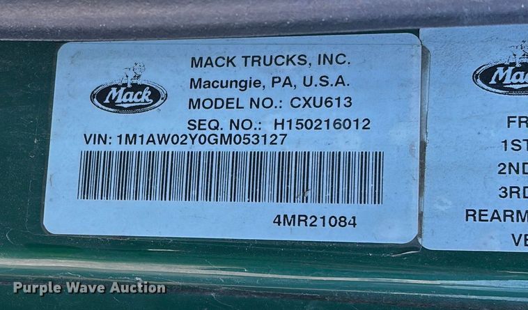 image for item YA2286 2016 Mack CXU613 semi truck