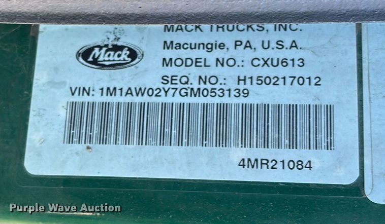 image for item YA2287 2016 Mack CXU613 semi truck