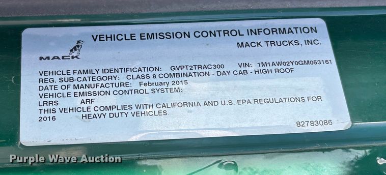 image for item YA2288 2016 Mack CXU613 semi truck