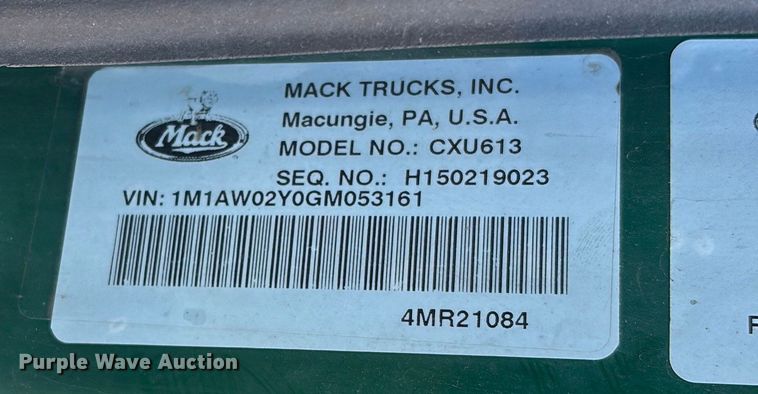 image for item YA2288 2016 Mack CXU613 semi truck