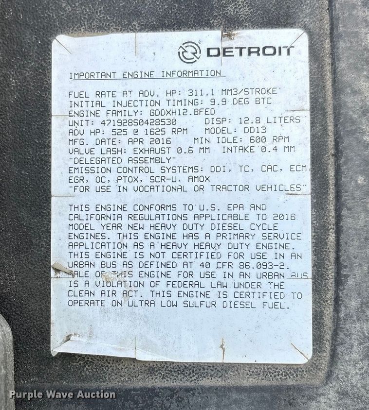 image for item YA2292 2017 Freightliner Cascadia 125 semi truck