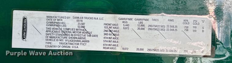 image for item YA2293 2017 Freightliner Cascadia 125 semi truck