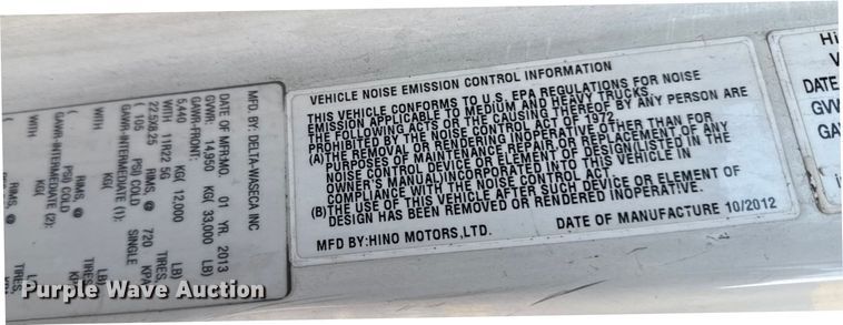 image for item YA2304 2013 Hino 338 box truck