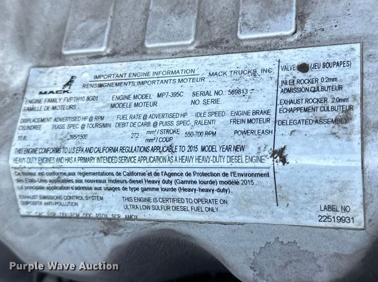 image for item YA2311 2016 Mack CXU613 semi truck