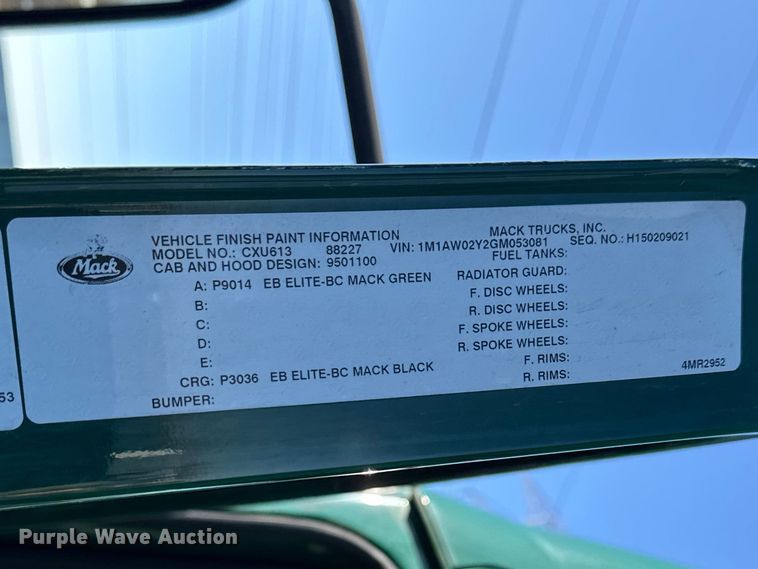 image for item YA2311 2016 Mack CXU613 semi truck