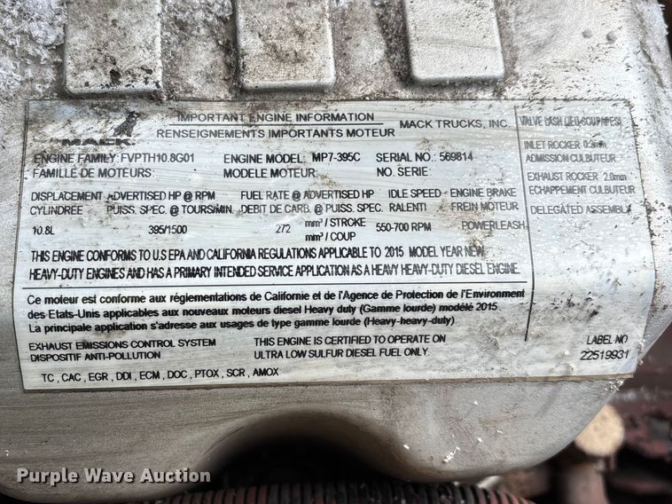 image for item YA2312 2016 Mack CXU613 semi truck